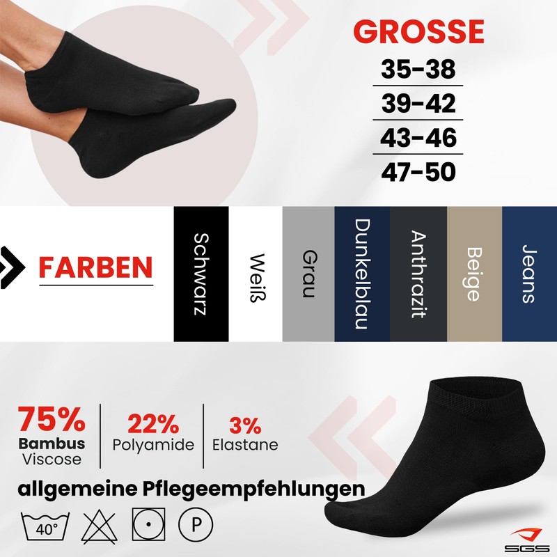 SGS 5-10 Bamboo Socks Trainers Men Women Bamboo Socks, 5