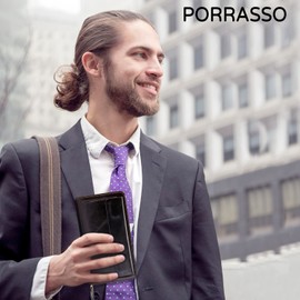 PORRASSO Cartera Hombre Billetera Cuero Larga Cartera Tarjetero Monederos Bolso de Mano Cartera con 8 Ranuras para Tarjetas Café B