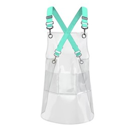 MIKI WELL Cross-back Adjustable Apron With 3 Pockets Hair Salon Work Apron for Hair Stylist (22.8” W 25.5” L) (Transparent+light blue webbing)
