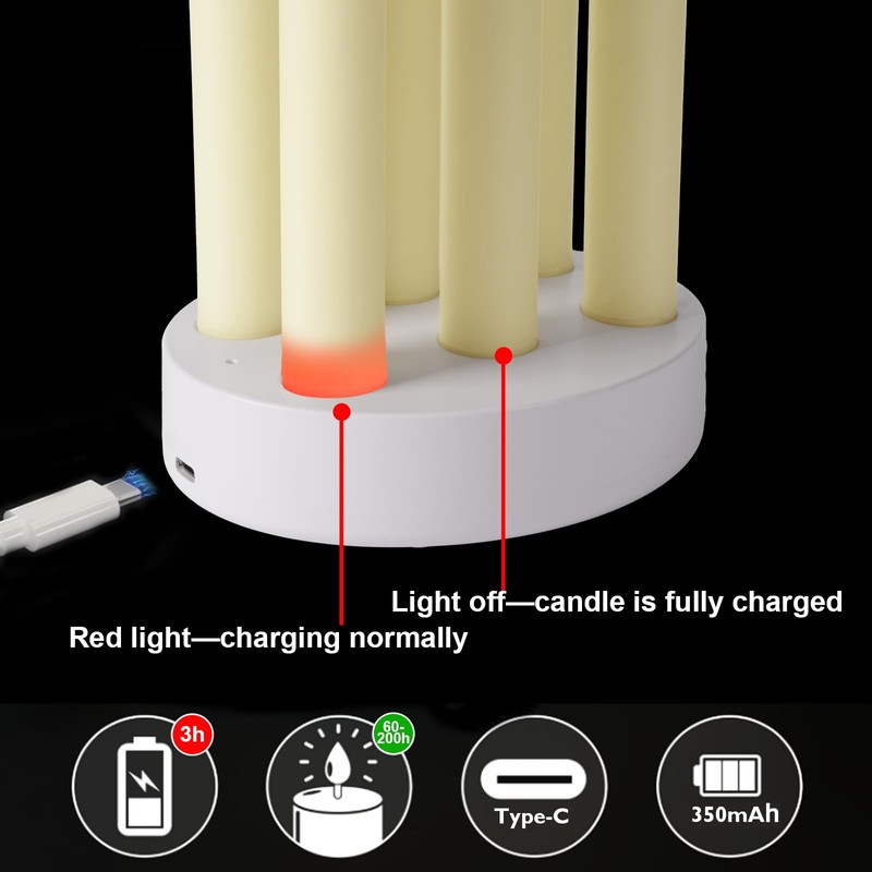Homemory Rechargeable Waxy Flameless Taper Candles, 9.6 Inches LED Candle