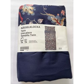 Ikea NASSELKLOCKA Twin Duvet Cover + Pillowcase Bed Set Dark Blue , Floral New