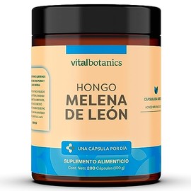 Hongo Melena de Leon 100% Puro. Con 200 capsulas de 500mg (Más de 6 meses). VitalBotanics. Suplementos de Hongo. Lions Mane Nootropic Mushroom. Libre de Gluten y Aditivos. Apto Dieta Keto.