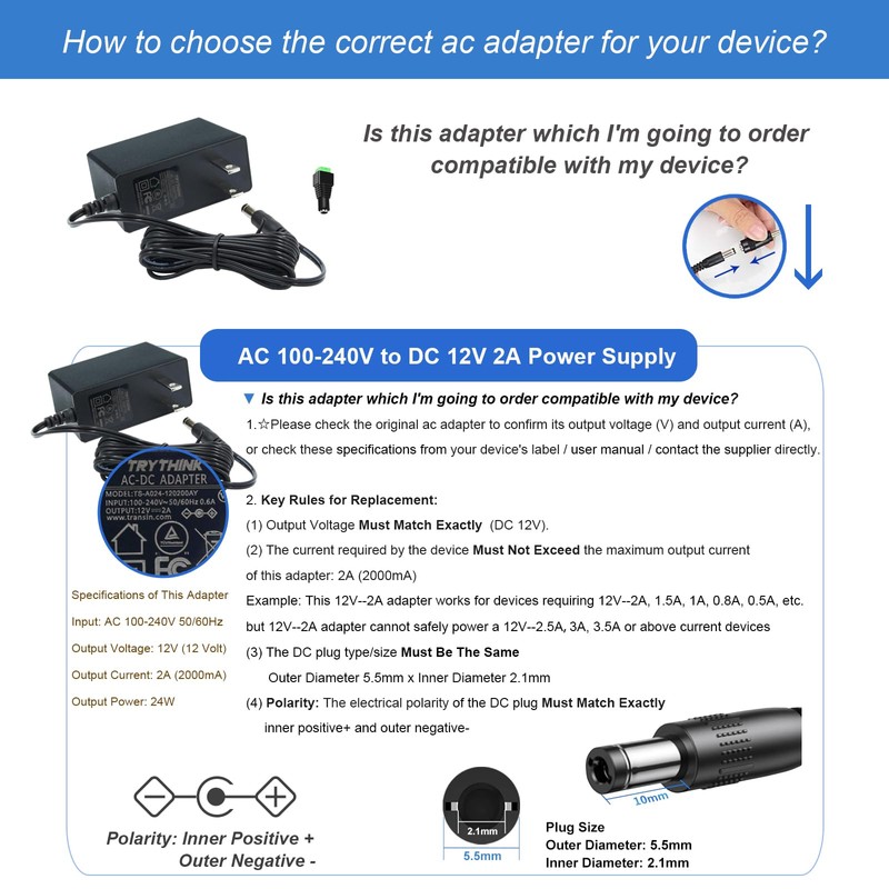 12V 2A AC to DC Power Supply Adapter for Yamaha