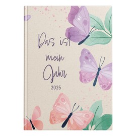 Idena 11141 Pocket Diary DIN A5 2025 "My Year", 1 Week on 2 Pages, Diary with Padded Hardcover Cover, Butterfly Motif and Bookmark Ribbon