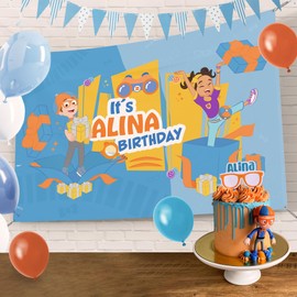 EGD Custom Name Birthday Banner Blippi | Blippi Backdrop for Birthday Decorations | Happy Birthday Banner for Party Decorations | Blippi Birthday Decorations | Size and Hanging Options (Gifts)