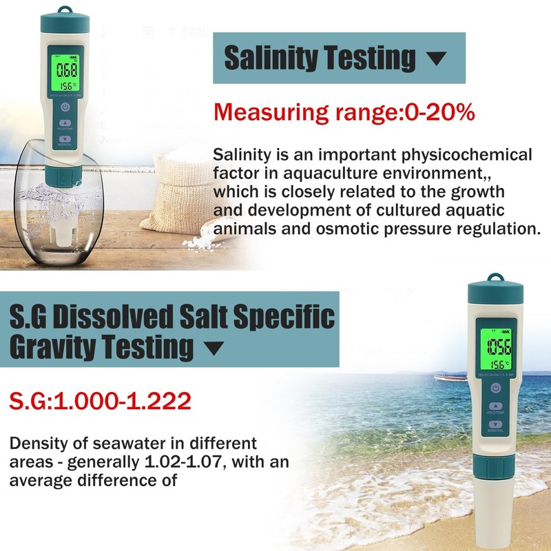 B-Qtech Digital Water Quality Tester 8 in 1, PH/TDS/EC/ORP/S.G/H2/SALT/TEMP Tester,