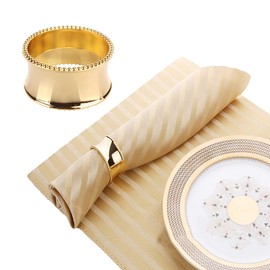 Techson Napkin Rings Set, Dinner Napkin Buckle Holder, Handmade Natural Metal Adornment, Creative Party Gatherings Wedding Table Decor (Gold Beaded Edge, 6 PCS)