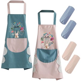 QINERSAW Set of 2 Women's Aprons Waterproof Kitchen Apron Women's Cooking Apron Women's Baking Apron for Kitchen Restaurant Cafe Women Style