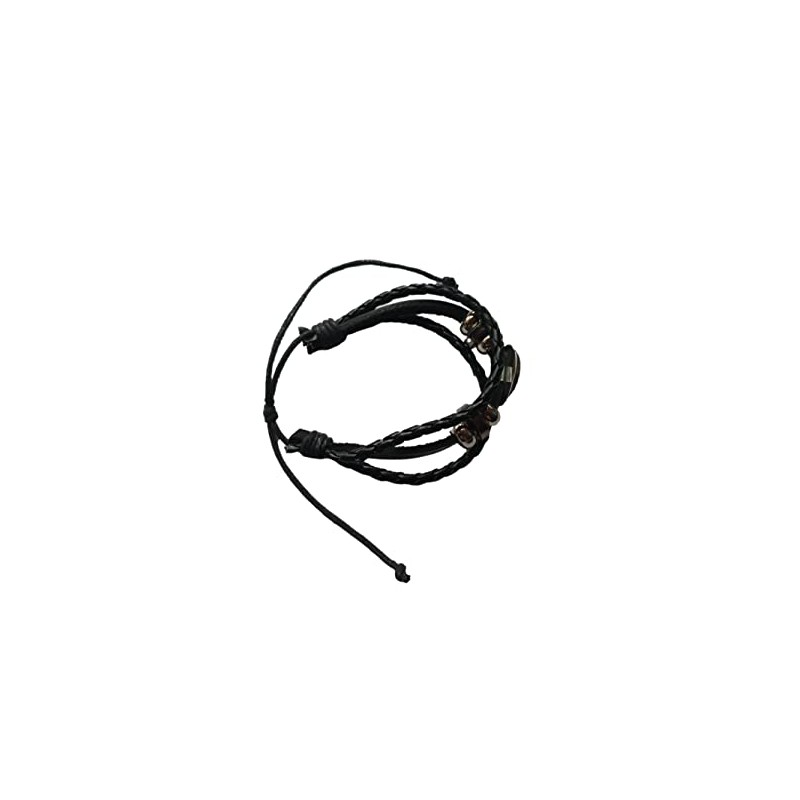 Trinidad And Tobago Black Leather Bracelet and Velvet Gift Bag