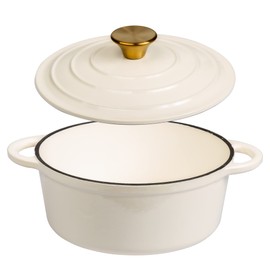 Lexi Home Cast Iron Enameled Dutch Oven Pot with Lid 6 qt, Sauce Pan, Pasta Server, Stove Top Pot, Dish for Sourdough Bread, Slow Cooking Chicken, Soup & More, Kitchen Cookware - Cream