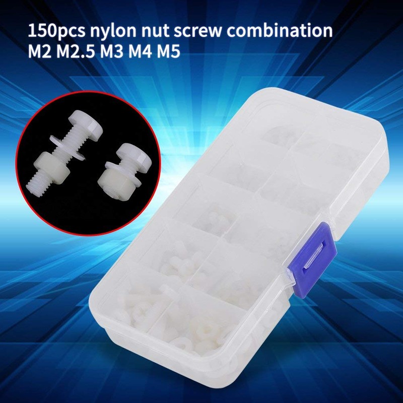 150pcs Nylon Screws Nuts Spacer Assortment Kit, Plastic Screws M2