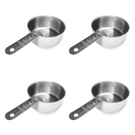 1/2 Cup Stainless Steel Measuring Cup | Sturdy Metal 125 ml | 125 cc | 4 oz | Single Cup for Wet and Dry Ingredients | Great for use as 1/2 Cup Dog Food Scoop - 4 PK