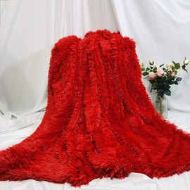 MYRU Plush Super Soft Blanket Bedding Sofa Cover Furry Fuzzy Fur Warm Throw Qulit Cozy Couch Blanket for Winter (63"x79", Pure Red)