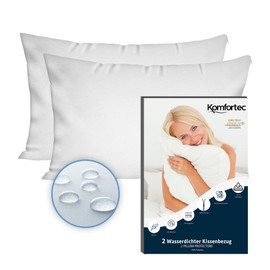 Komfortec Waterproof Cushion Cover 40 x 80 cm Set of 2 with Zip, Breathable, Hypoallergenic Pillowcases 40 x 80 cm, Anti-Mite, 2 Pieces Pillow Protectors 40 x 80 cm, White