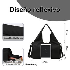 Bolsa de Gimnasia para Mujer,Bolsa de Yoga con Hebilla para Esterilla de Yoga,Bolso de Mano con Compartimento para Zapatos para Gimnasio y Viajes (Negro)