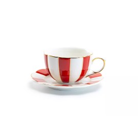Grace's Teaware Grace Teaware Red and White Scallop Fine Porcelain Tea Cup and Saucer Gold Rim