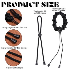 4 PCS Adjustable Hair Ties for Thick Hairs, Adjust Satin Hair Tie Scrunchies for Women Girls, Adjustable Silk Puff Cuff Natural Hairs Ties for Locs Black Women Afro Puff Ponytails (Black)