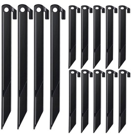 Aoipend 16 Pcs Plastic Stakes 12 inch Heavy Duty Tent Stakes, Replacement Inflatables Stakes, Outdoor Yard Ground Anchor for Christmas Decorations Garden Tent, Camping Accessories Black