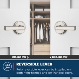 Weiser Trafford Satin Nickel Door Handle, Reversible Passage Lever, Interior Door Handles for Hall and Closet Door, Non-Locking Hall/Closet Door Handles, Traditional Home Décor