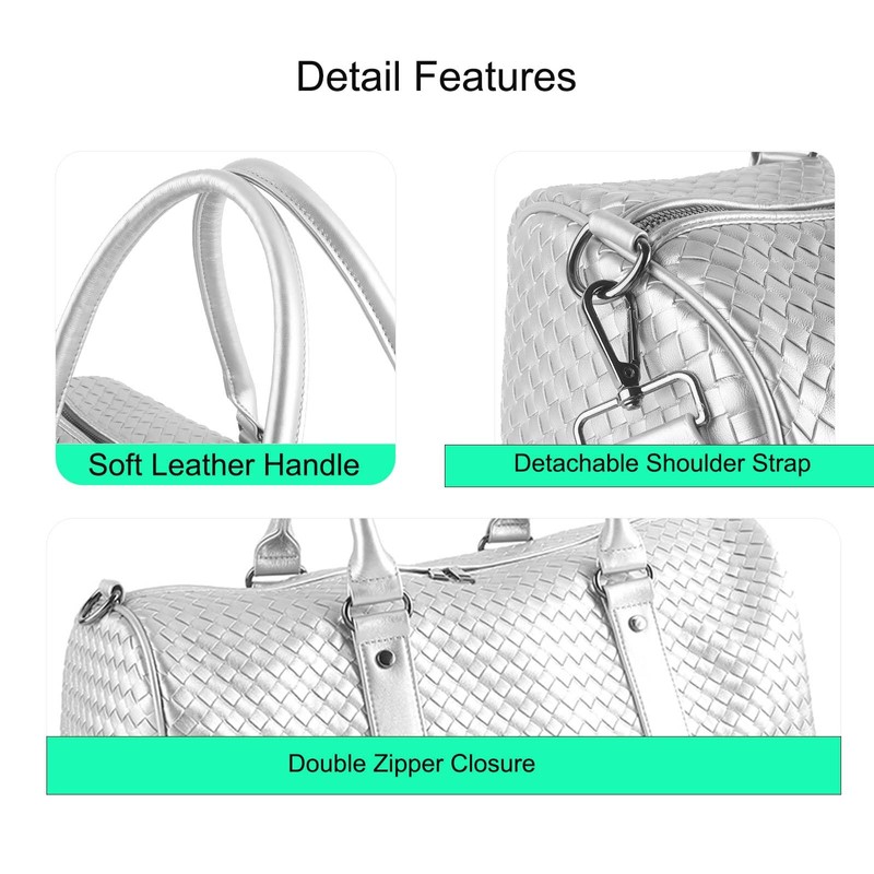 Weekender Bags for Women Leather Travel Bag (Silver)
