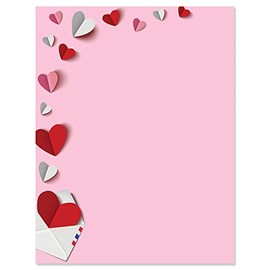 Paper Hearts Letter Stationery - Set of 25 Valentine's Day Themed Papers, 8 1/2" x 11", Printer Compatible, Great for Wedding Announcements, Holiday Event Invitations, Valentine Parties, Romantic Note