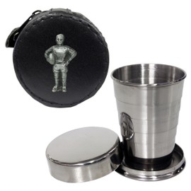 Knight 2oz Collapsible Drinking Cup with Leather Rugby Player Case