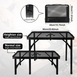 NQEUEPN Folding Grill Table, Camping Table 2ft Metal Collapsible Grill Table Height Adjustable Lightweight & Portable Grill Stand Table with Mesh Desktop for Outdoor Picnic BBQ Camping Beach RV