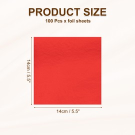 sourcing map 100pcs Leaf Sheets, 5.5" x 5.5" Metallic Foil Leaf Paper for DIY Crafts, Furniture, Nails, Paintings Decoration Red