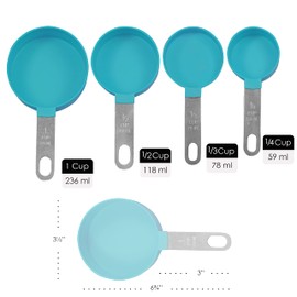 Reston Lloyd 8pc Measuring Cups & Spoons for Dry & Liquid Ingredients, Food Grade Plastic with Stainless Steel Handles, Turquoise