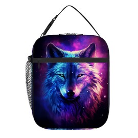 DOINBEE Wolf Galaxy Lunch Box Starry Wolf Blue Purple Galaxy Insulated Lunch Bag for Girls Boys Men Women, Reusable Leakproof Animal Print Lunchbox Cooler Tote Meal Bags for School Work Picnic