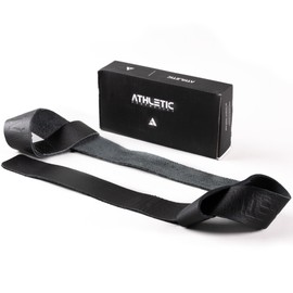 ATHLETIC AESTHETICS Premium Leather Lifting Straps Made of Genuine Buffalo Leather - 55 cm Long for Strength Training, Bodybuilding & Fitness - For Men and Women (Black Gloss)