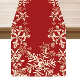 XCHI Red Snowflakes Winter Christmas Xmas Table Runner Table Decoration for Home Kitchen Dining Holiday Decor 13x72 Inch