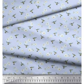 Soimoi Blue Velvet Fabric Magnolia & Hummingbird Night Wear Print Fabric by The Yard 58 Inch Wide
