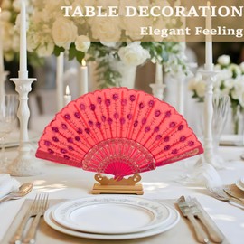 QIRMIZI 8 Pcs Dance and Event Fans – Handheld Spanish Hand Fans for Women – Foldable Bulk for Parties, Weddings, Church, Music Festivals, Carnivals, EDM Events Decor,Deep Pink