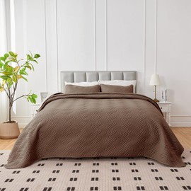 U-NICE HOME 2-Piece Quilt Set Twin/Twin XL Size for All Season with Pillow Shams, Reversible Bedspread/Coverlet/Bedding Decor-Soft, Lightweight, Chocolate/Beige