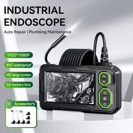 KAIWEETS 1080P HD Industrial Endoscope Borescope Camera with 8 LED Lights, Adjustable Cable IP67 Waterproof 4.3 Inch Screen Digital Inspection Measuring Tools for Car Repair, Home Pipeline  Appliances
