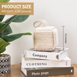 Pomeat Decorative Door Stop, Sailors Knot Rope Door Stop, Nautical Door Stop, Weighted Door Stopper, Heavy Doorstop for Bedroom, Living Room Door, Window Wedge, Bookend 5.2 inch (White)