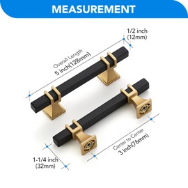 HOME EDIT 30 Pack 3 inch Black & Gold Cabinet Handles Square Zinc-Alloy Pulls for Kitchen Dresser Closet and Bathroom Cabinets Hardware