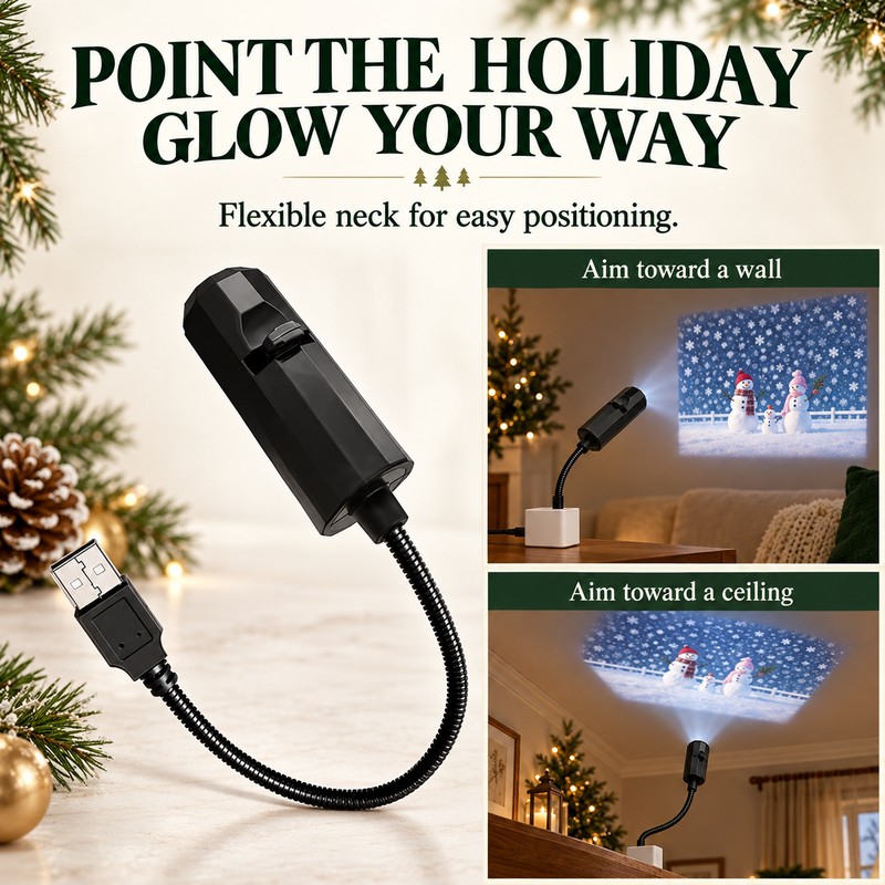 Indoor Christmas Projector Light, USB, 10 Festive Patterns for Walls
