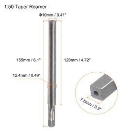 HARFINGTON Tapered Hand Reamers 1:50 10mm Small Dia 12.4mm Big Dia Straight Flute High Speed Steel (HSS) Slope Pin Reamer for CNC Metal Workshop Tools