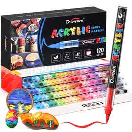 Overseas Acrylic Paint Markers 120 Colors, Liquid Ink Brush Tip Paint Pens - Water Based, No Bleeding, Waterproof Acrylic Marker Pen for Rock, Wood, Canvas, Glass, Fabric, Metal, Plastic, Paper
