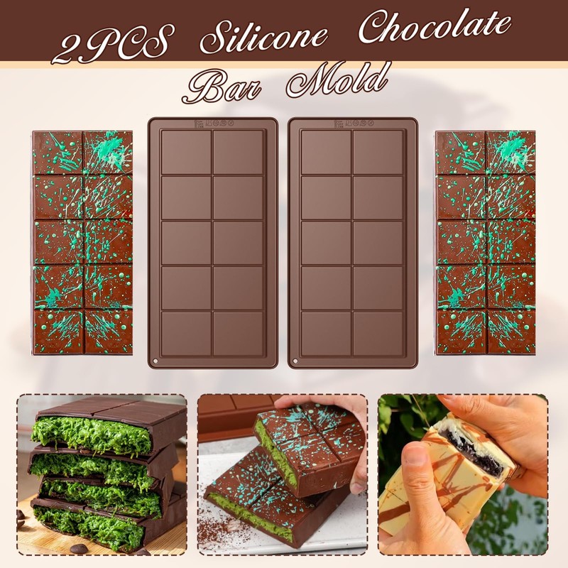 XIZIX Chocolate Bar Mold 2 Pack, Non-Stick Deep Dubai Chocolate