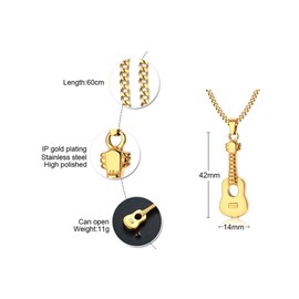 HUANIAN Stainless Steel The Guitar Urn Necklace for Keepsake Memorial Cremation Jewelry,Unisex,19.6" Chain