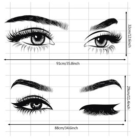 2 Pieces Beautiful Woman Eyes Wall Stickers Fashion Eyebrow Eyelashes Peel & Stick Removable Vinyl Wall Decal Art for Living Room Girls Woman Bedroom Beauty Salon Decor