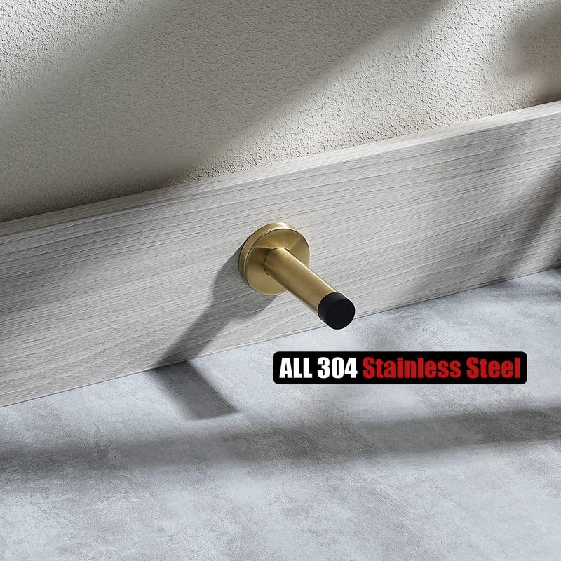 2 Pack Brushed Gold Wall Mounted Door Stopper, 304 Stainless