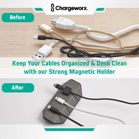 Chargeworx Magnetic Cord Holder, 3 Magnetic Cable Clips Included | Cable Management Desk Organizer, Strong Magnet Office Desk Accessories, Cable Organizer, Wire Management, Computer Accessories (Gray)