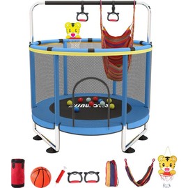 Trampoline for Kids with Safety Enclosure Net, No-Gap Safe Design, Easy to Assemble 4.6 Ft Outdoor Indoor Trampoline，Gifts for Boys & Girls，Christmas gifts - Color: Blue