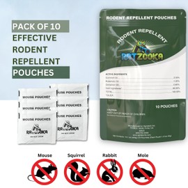 RatZooka Mouse Repellent Pouches, Natural Formula with Peppermint & Rosemary Oil, Mice Repellent Indoor, Keep Mice and Rats Out of Your Home, Car, RV, Garage, Cabin, 14.1Once (1 Pack - 10 Pouches)