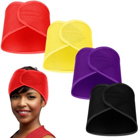 Xuhal Pack of 4 Mesh Hair Wraps for Black Women Sleeping Hair Wrap Scarf Cap Spa Headbands Hair Wrap Hair Nets for Women Black Natural Hair Washing Face Sleep (Yellow, Black, Orange, Purple)