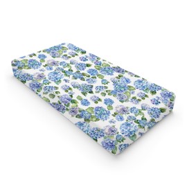 Blue Hydrangea Floral Changing Pad Covers Watercolor Flowers Painting Baby Changing Table Sheets for Boys Girls Wild Floral Soft Breathable Stretchy Fitted Diaper Change Table Pad Mats 32''x16''